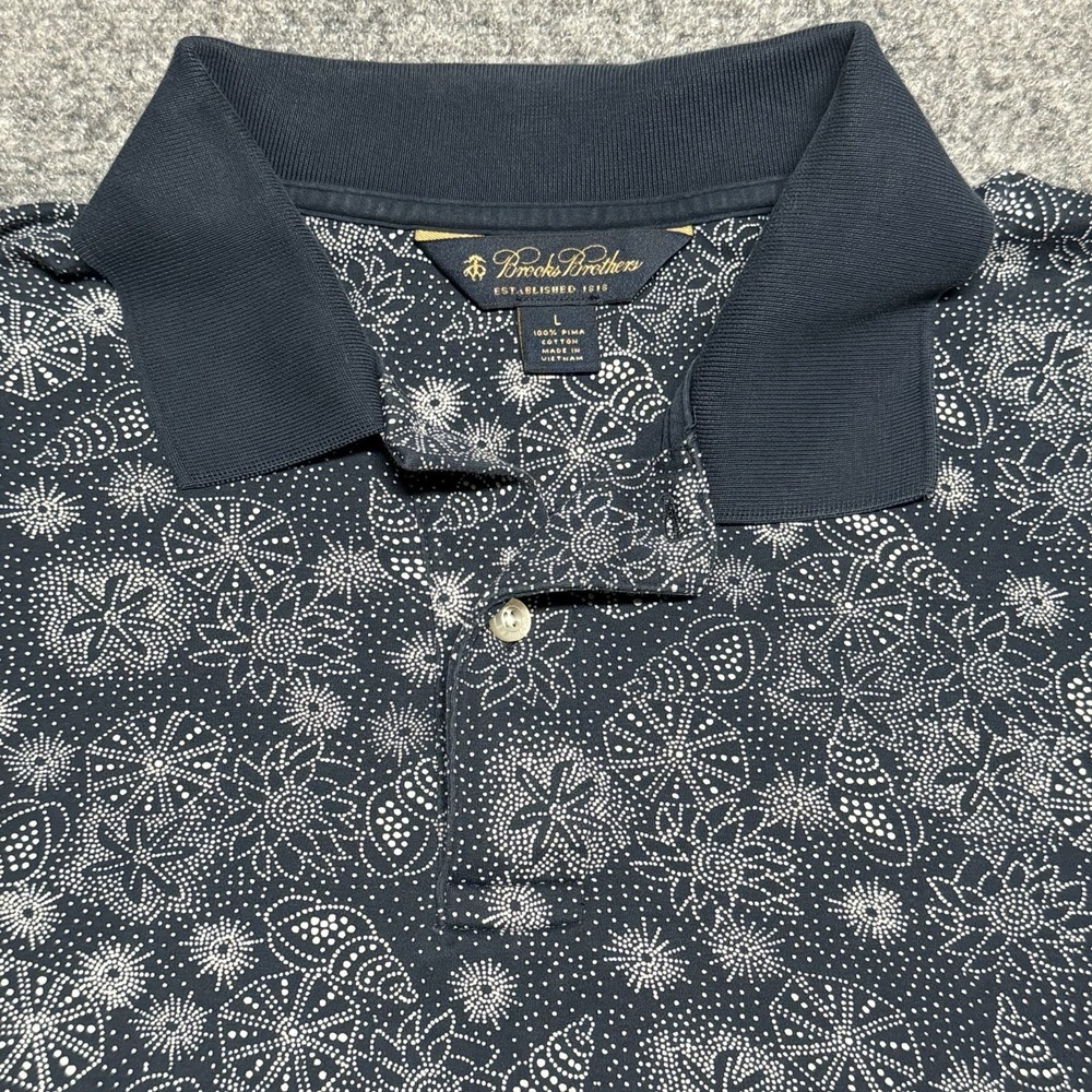 Brooks Brother Polo Shirt Mens L Blue Pima Cotton Golf Seashell Starfish Pima